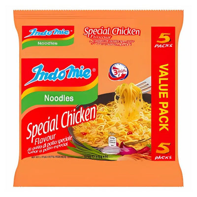 Indomie Special Chicken Flavoured Instant Noodles Value Pack (5 x 75g) by Indomie, featuring vibrant red, yellow, and green packaging.