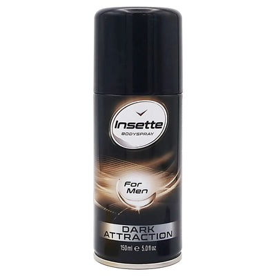 Insette Men's Body Spray Dark Attraction, 150ml—bold black and gold design with a captivating masculine fragrance.