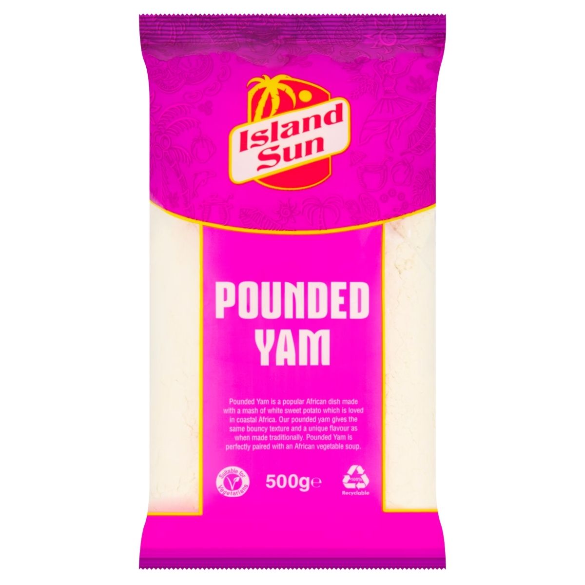 Package of Island Sun pounded yam on a white background