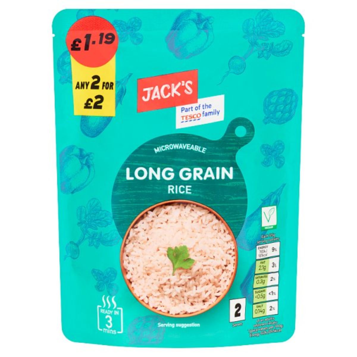 Jacks - Microwaveable Long Grain Rice - 250g in a pouch.