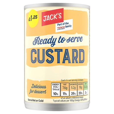 Jack's Ready to Serve Custard 400g by Jack's comes with nutritional info and a £1.25 price label on the packaging.