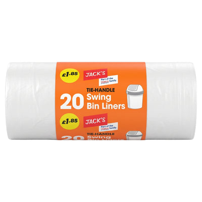 Roll of twenty Jack’s - Tie Handle Swing Bin Liners in orange packaging.
