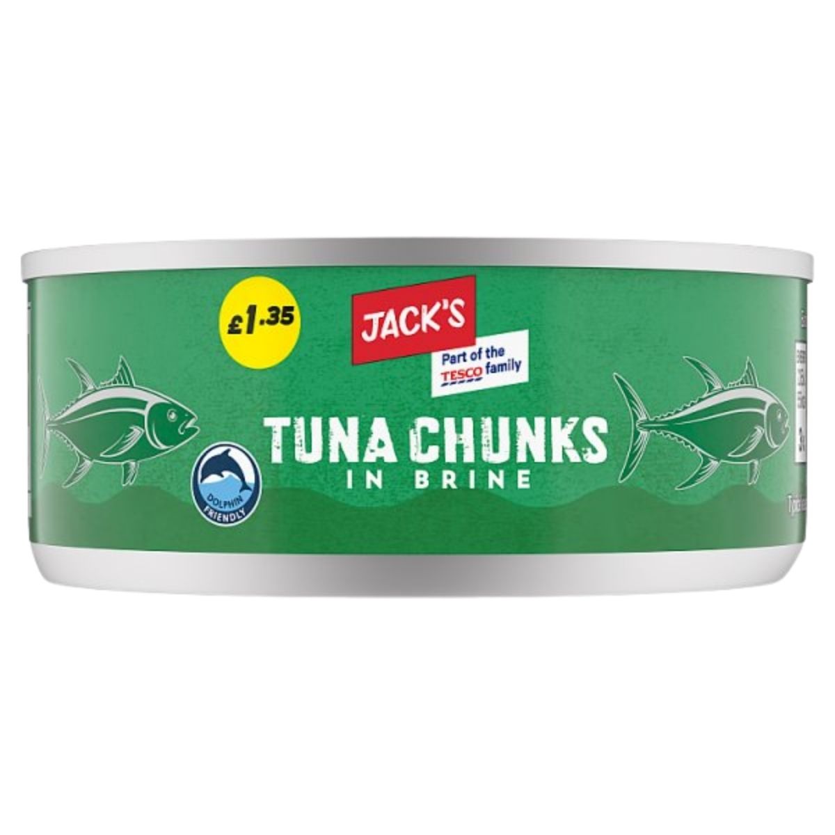 Can of Jack's Tuna Chunks in Brine on a white background