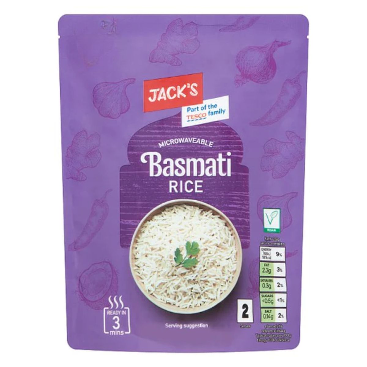 Packaging of Jacks - Microwavable Basmati Rice - 250g, ready in 3 minutes.