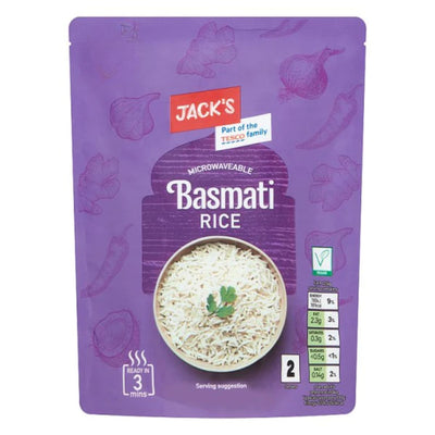 Packaging of Jacks - Microwavable Basmati Rice - 250g, ready in 3 minutes.