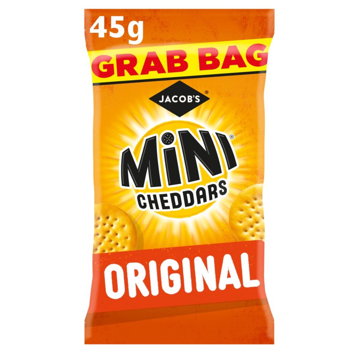 A Jacobs - Mini Cheddars Original Snacks Grab Bag - 45g of mini cheddars.