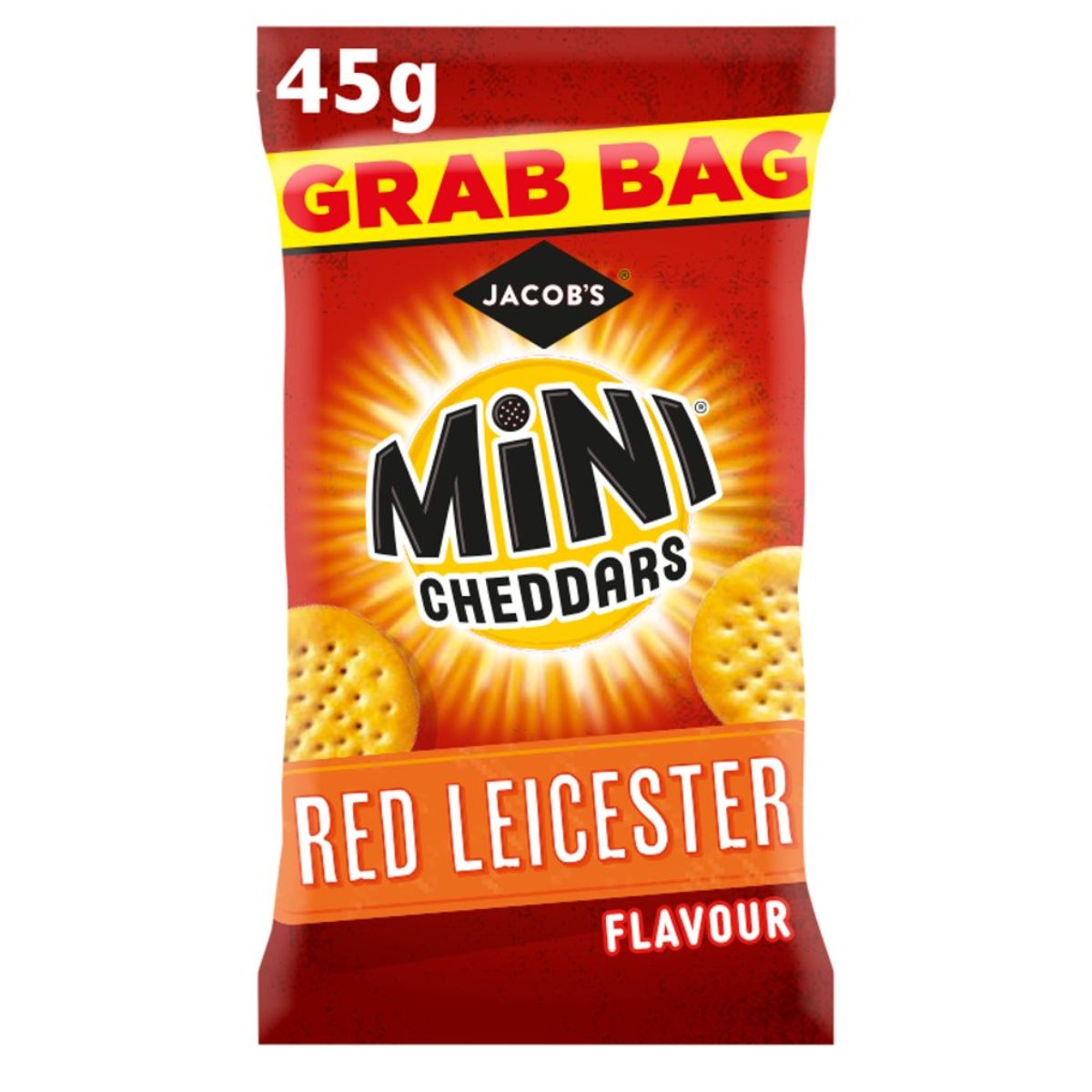 Jacobs - Mini Cheddars Red Leicester Snacks Grab Bag - 45g red leicester flavour.