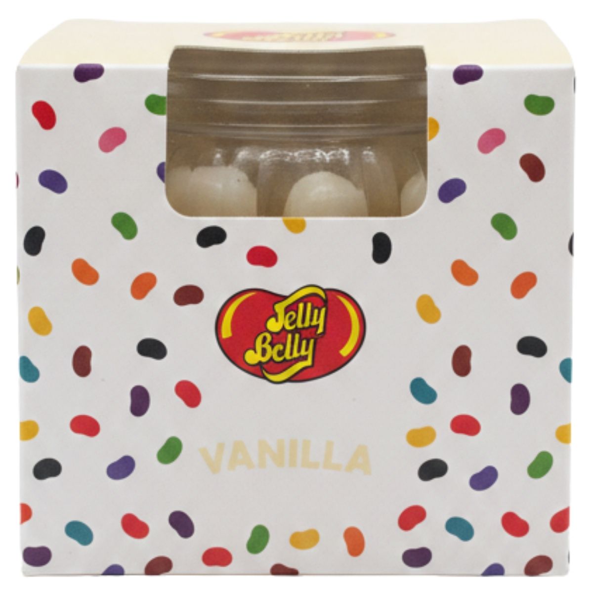 Enjoy the sweet aroma of the Jelly Belly Vanilla Scented Candle (85g) by Jelly Belly—perfect for pairing with vanilla jelly beans to enhance your fragrant experience.