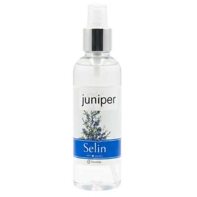 The Juniper - Selin Perfumed Cologne Spray (100ml) by Juniper features a clear bottle with a blue band and juniper berry image, delivering a refreshing botanical fragrance.