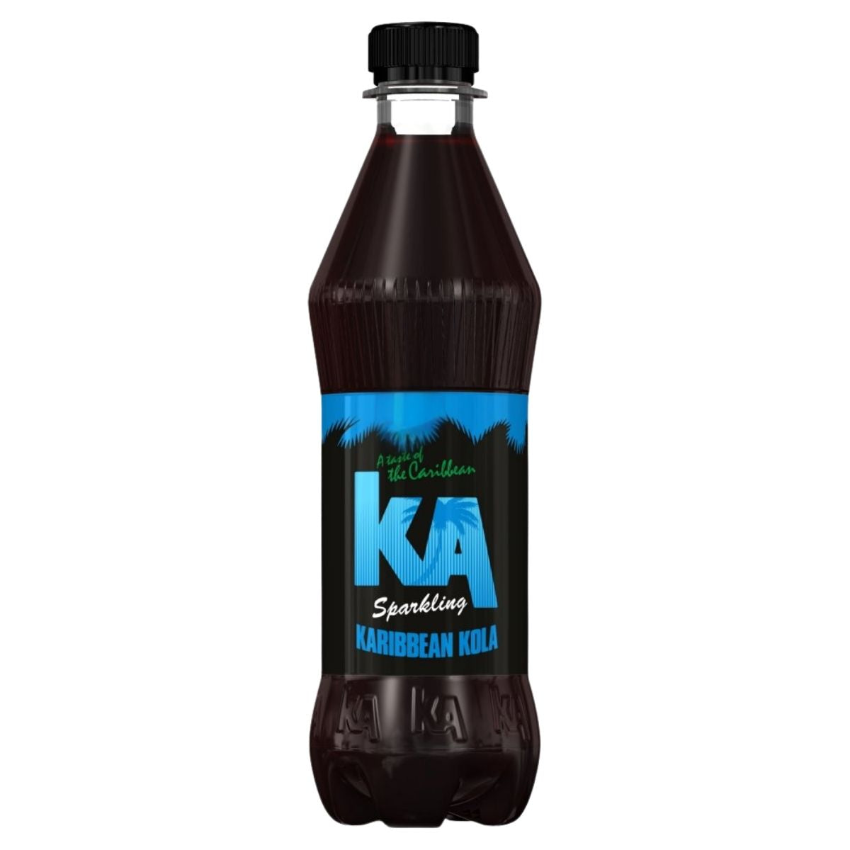 Bottle of KA sparkling Karribbean Kola on a white background