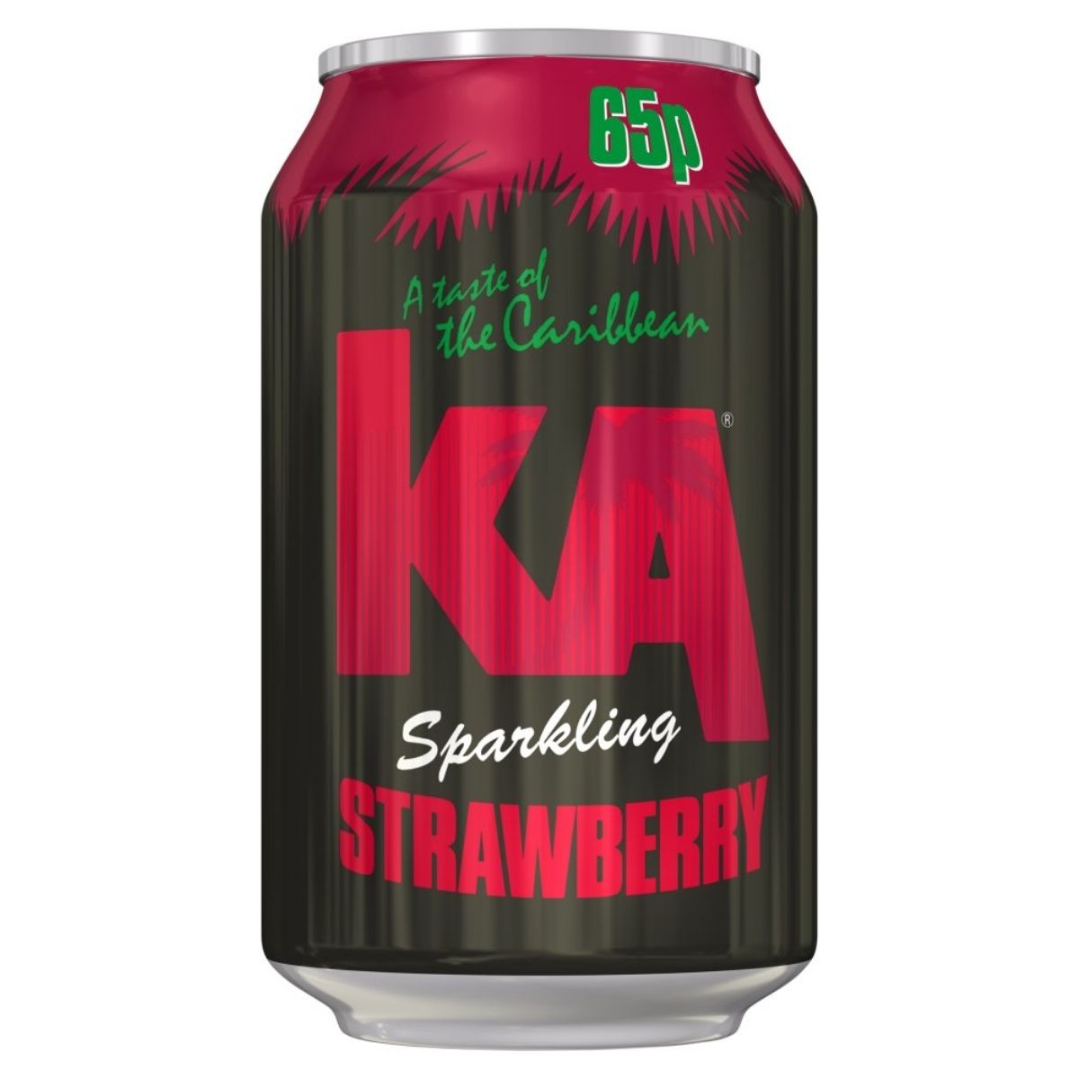 KA Sparkling Strawberry drink - 330ml, available for 65p. Features a green background with red and white text.