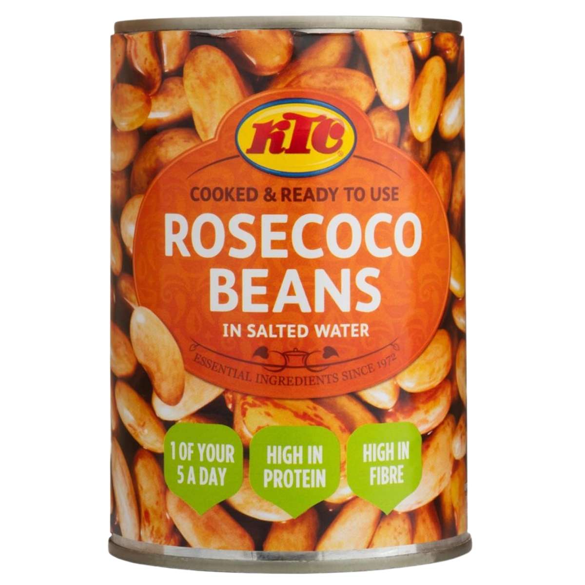 Can of KTC Rosecoco Beans in Salted Water on a white background