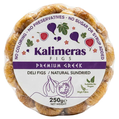 Kalimeras - Natural Sundried Figs (250g) are high-fibre, vegan-friendly snacks with no added sugar, syrup, coloring, or preservatives.