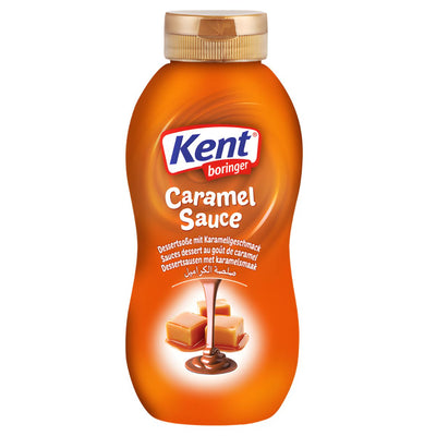 A 325g bottle of Kent Boringer Caramel Sauce, ideal for desserts, showcases caramel pieces and rich sauce on its label.