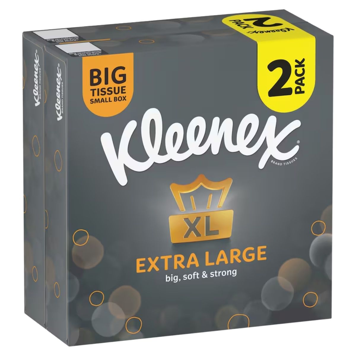 Kleenex Extra Large Tissues in a 2 small box pack, featuring big, soft, and strong 2-ply XL tissues from Kleenex.