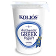 A 500g tub of Kolios Authentic Greek Yoghurt is displayed against a plain background, featuring blue and gold accents—a great choice for anyone who loves creamy yoghurt as part of a healthy lifestyle.