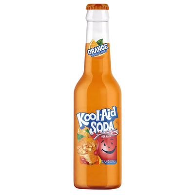 Kool-Aid - Orange Soda - 355ml by Kool-Aid is a glass bottle of vibrant orange soda, featuring the Kool-Aid Man and orange slices on the label—ideal for fans of refreshing citrus flavors.