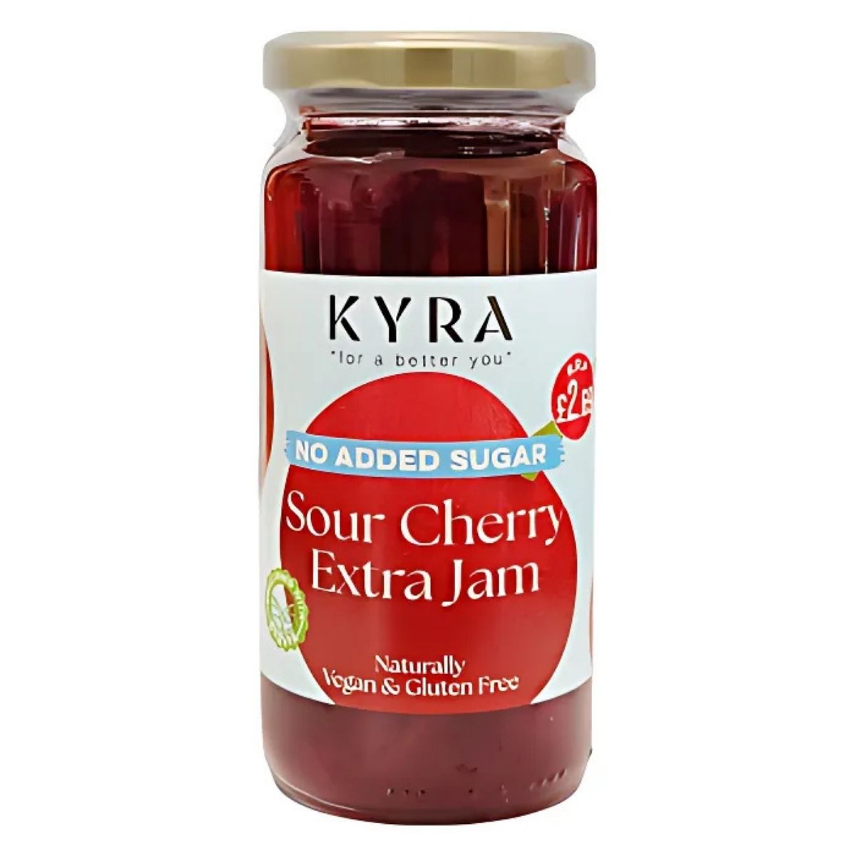 Experience the delightful taste of Kyra's Sour Cherry Jam (No Added Sugar) for only £2.99. Naturally vegan and gluten-free, this 280g jar offers a sweet indulgence with no compromises.