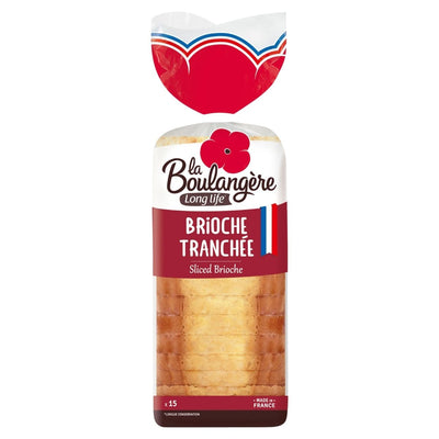 Packaged sliced brioche with 'La Boulangerée' branding on a white background