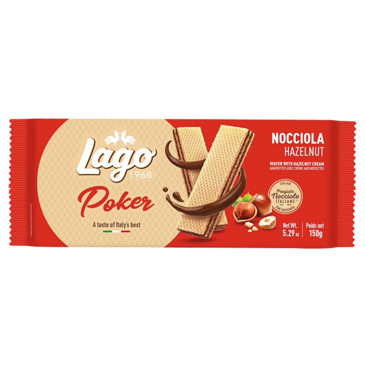 Lago Poker Nocciola hazelnut wafer 150g packaging on a white background
