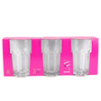 Three Lav - Essential Classic Tumbler Glasses Set (365 cc) - 3Pcs clear glass tumblers in a pink cardboard display box.