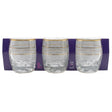 Three 290ml Lav Sultan Adora whisky glasses with gold rims and decorative lines are displayed in front of a purple LAV branded box. Set contains 3 pieces.