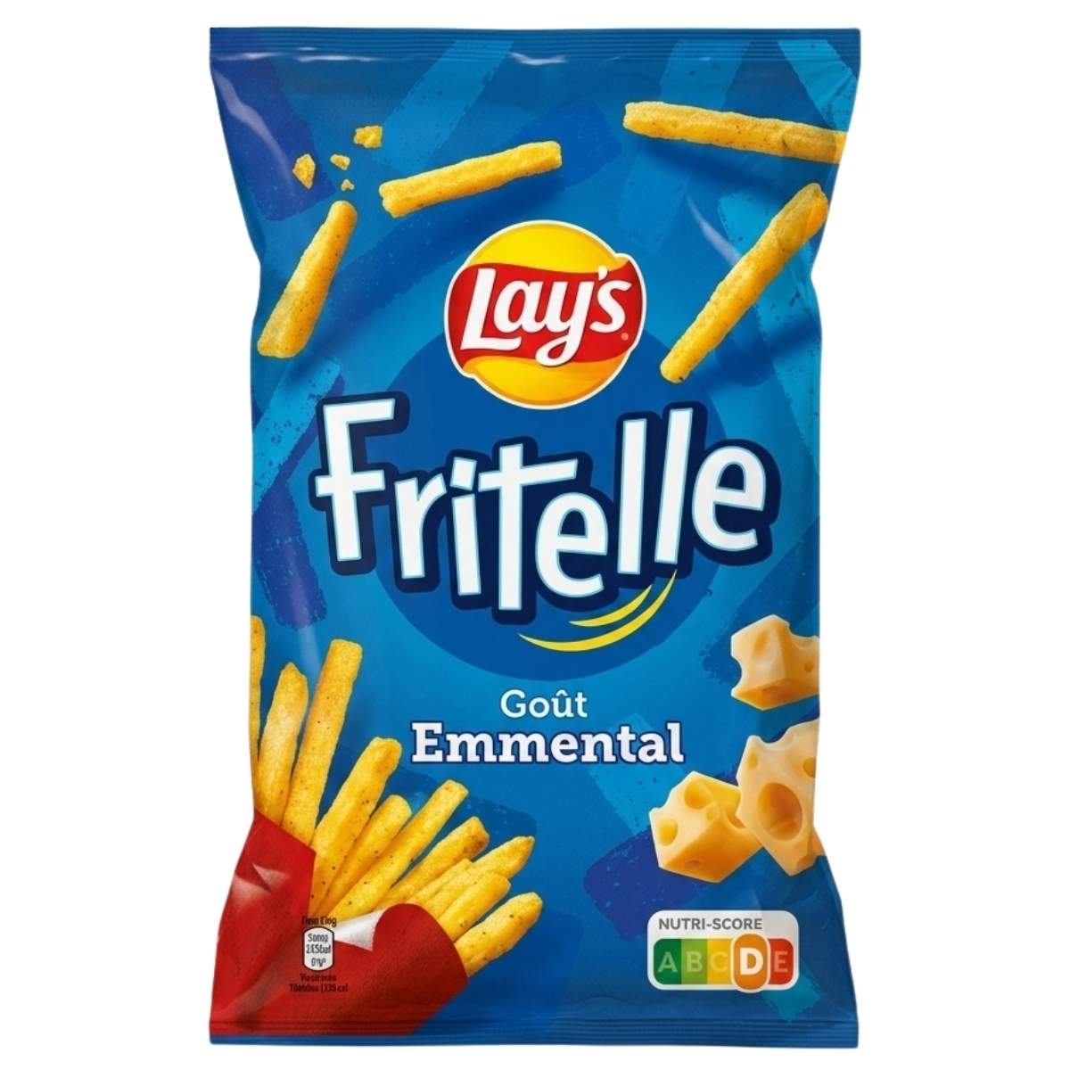 Lay's Fritelle Emmental snack packet on a white background