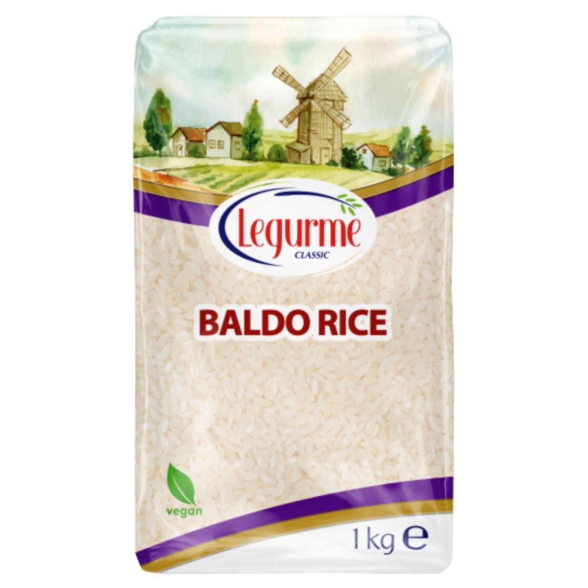 Legurme Baldo Rice package with a scenic design on a white background