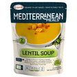 A 250ml pouch of Legurme Lentil Soup features protein-rich lentils in a ready-to-eat soup. The packaging displays a bowl of lentil soup with product details and nutritional info.