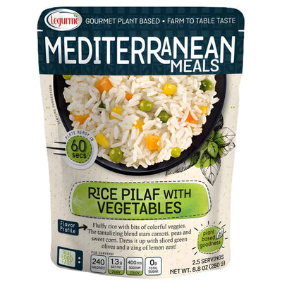 A 250g package of Legurme - Rice Pilaf With Vegetables, showing the fluffy rice dish and product details on the front.