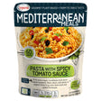 A 250g pouch of Legurme Pasta With Spicy Tomato Sauce, featuring an image of pasta in tomato sauce with vegetables on the Legurme packaging.