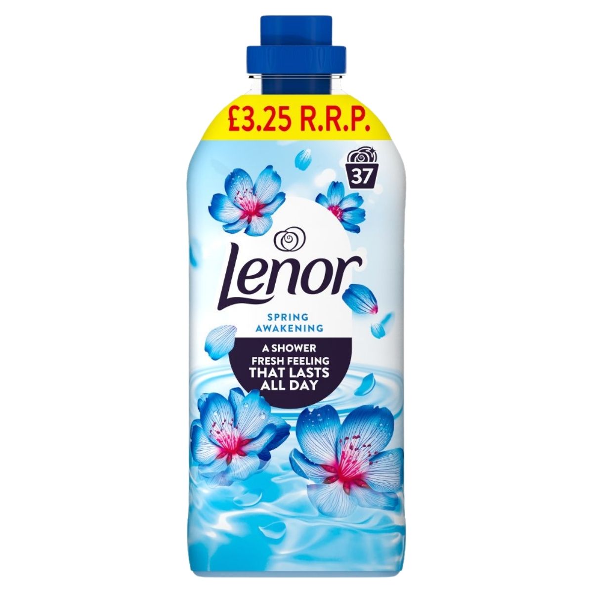 Lenor Spring Awakening Fabric Conditioner (1.147L) offers 37 washes in a floral-design bottle, R.R.P. £3.25.