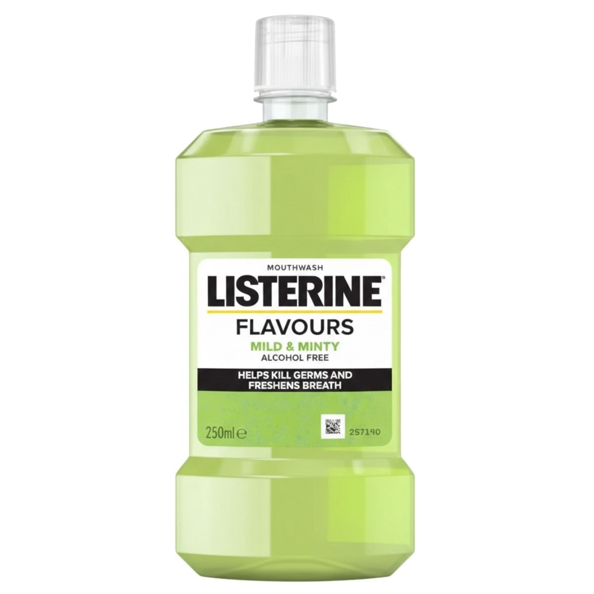 Bottle of Listerine 250ml mouthwash on a white background