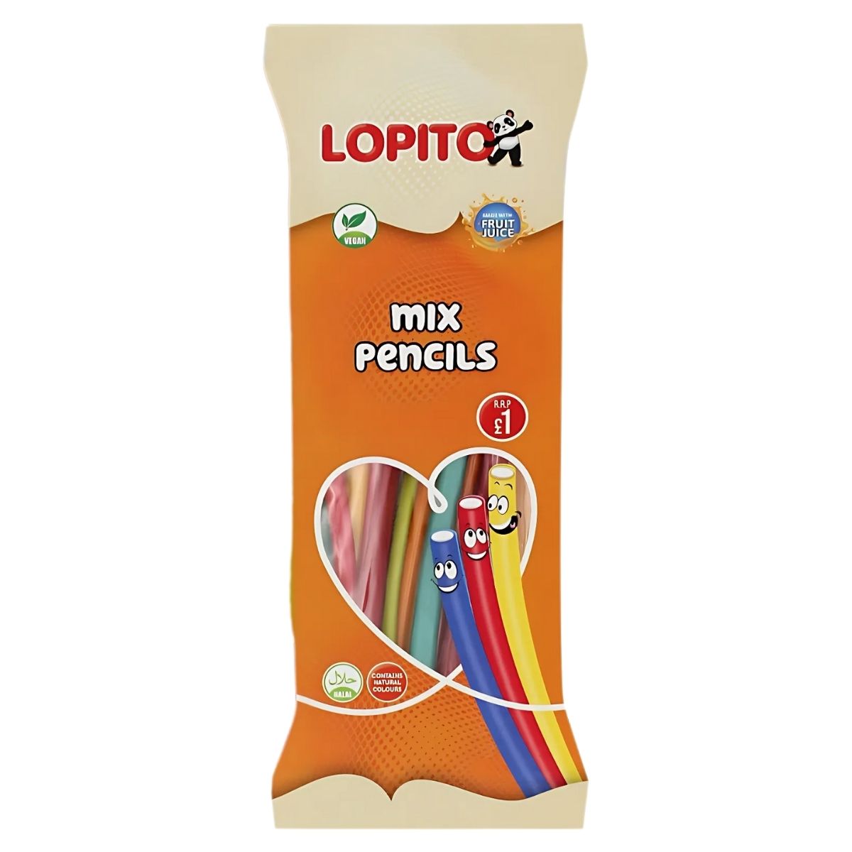 Package of Lopito - Mix Pencil - 150g, showcasing colorful pencils with smiling face designs.