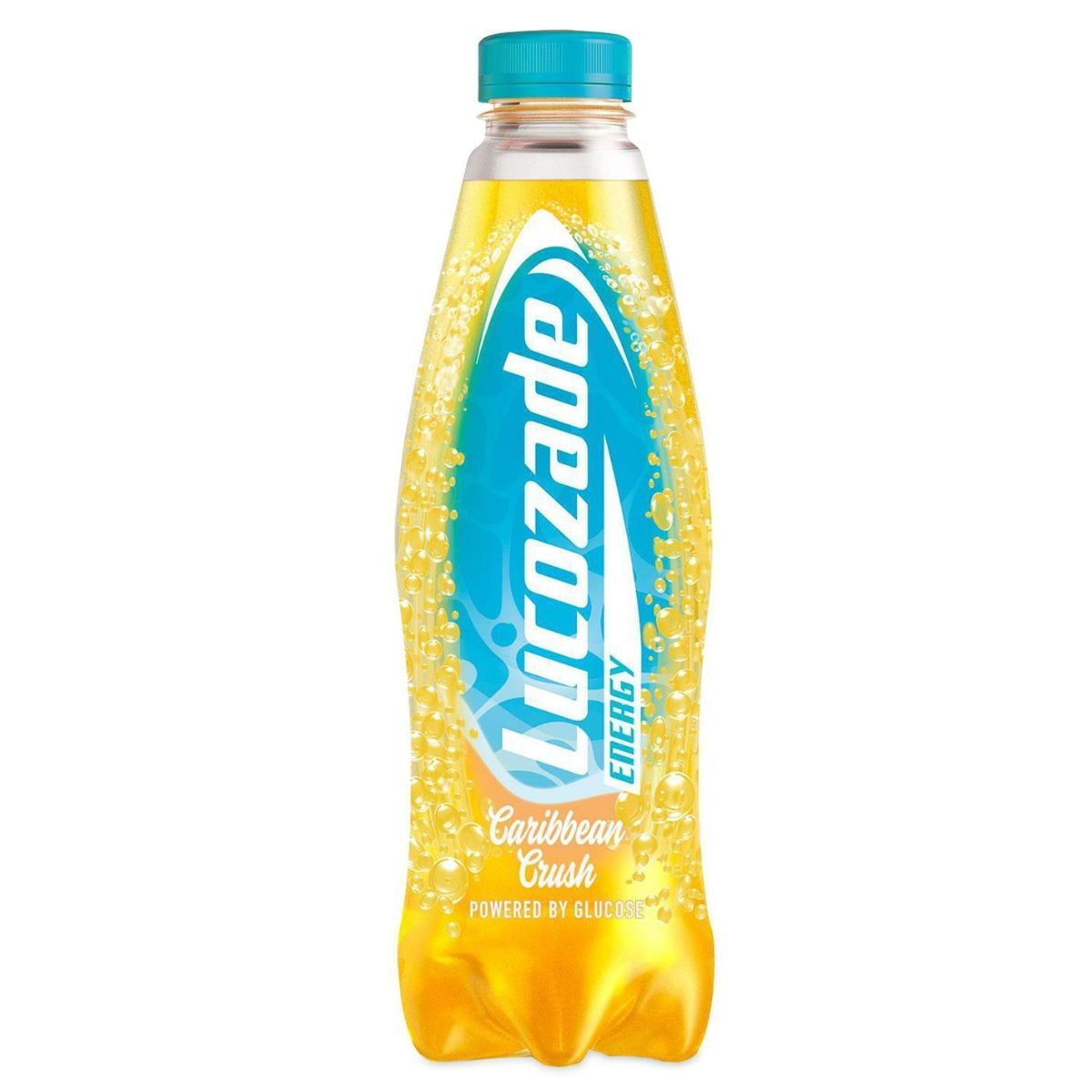A bottle of Lucozade - Energy Drink Caribbean Crush - 500ml on a white background.