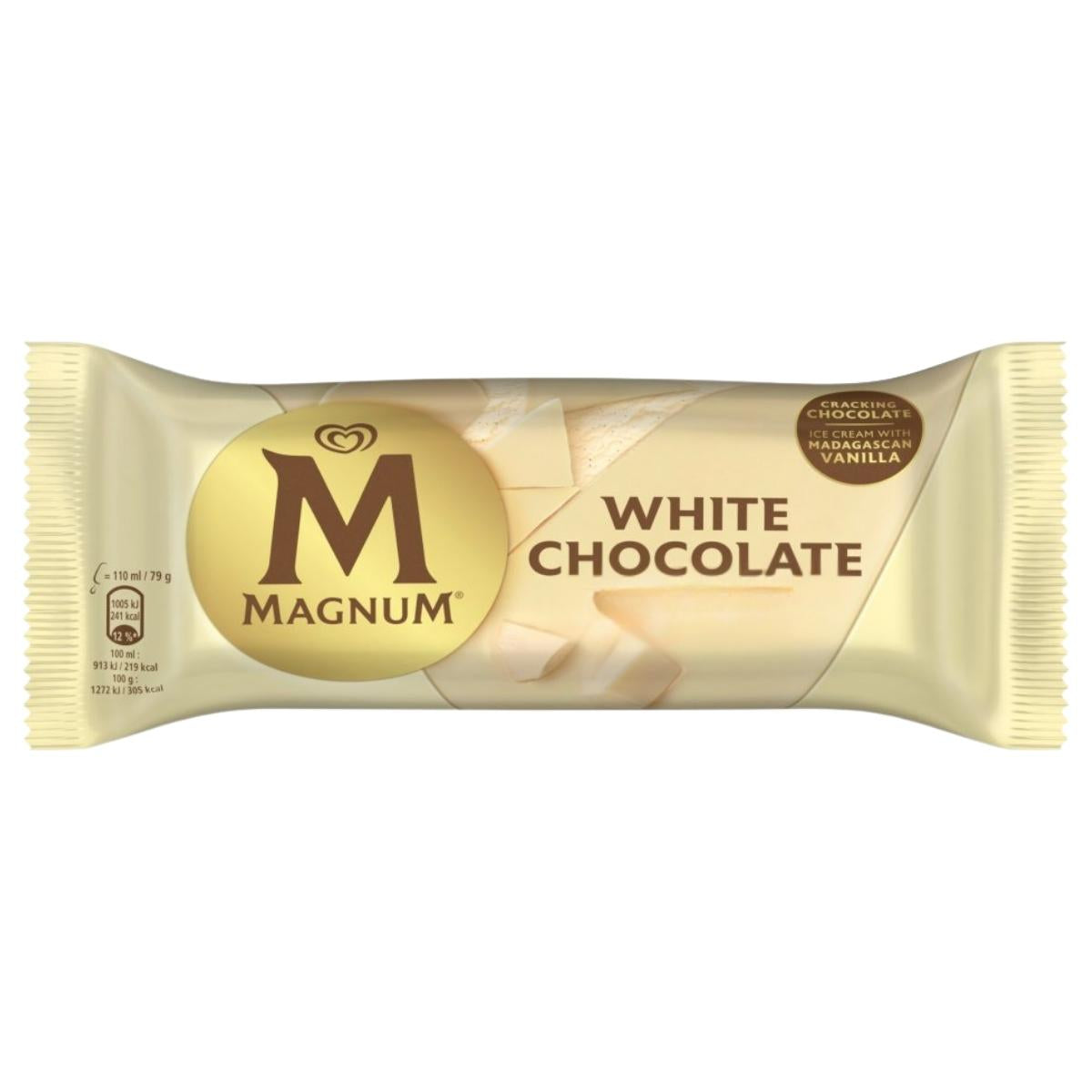 Magnum white chocolate ice cream bar packaging on a white background
