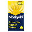 A pack of mari gold Large Size Extra Life Kitchen Gloves (1 Pair), featuring durable yellow, triple-layered gloves for a brighter clean.