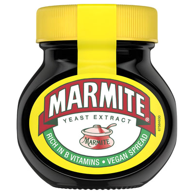 Marmite - Yeast Extract - 125g by Marmite features a yellow lid and "Rich in B Vitamins" label, making this vegan spread ideal for adding flavorful nutrition to your meals.