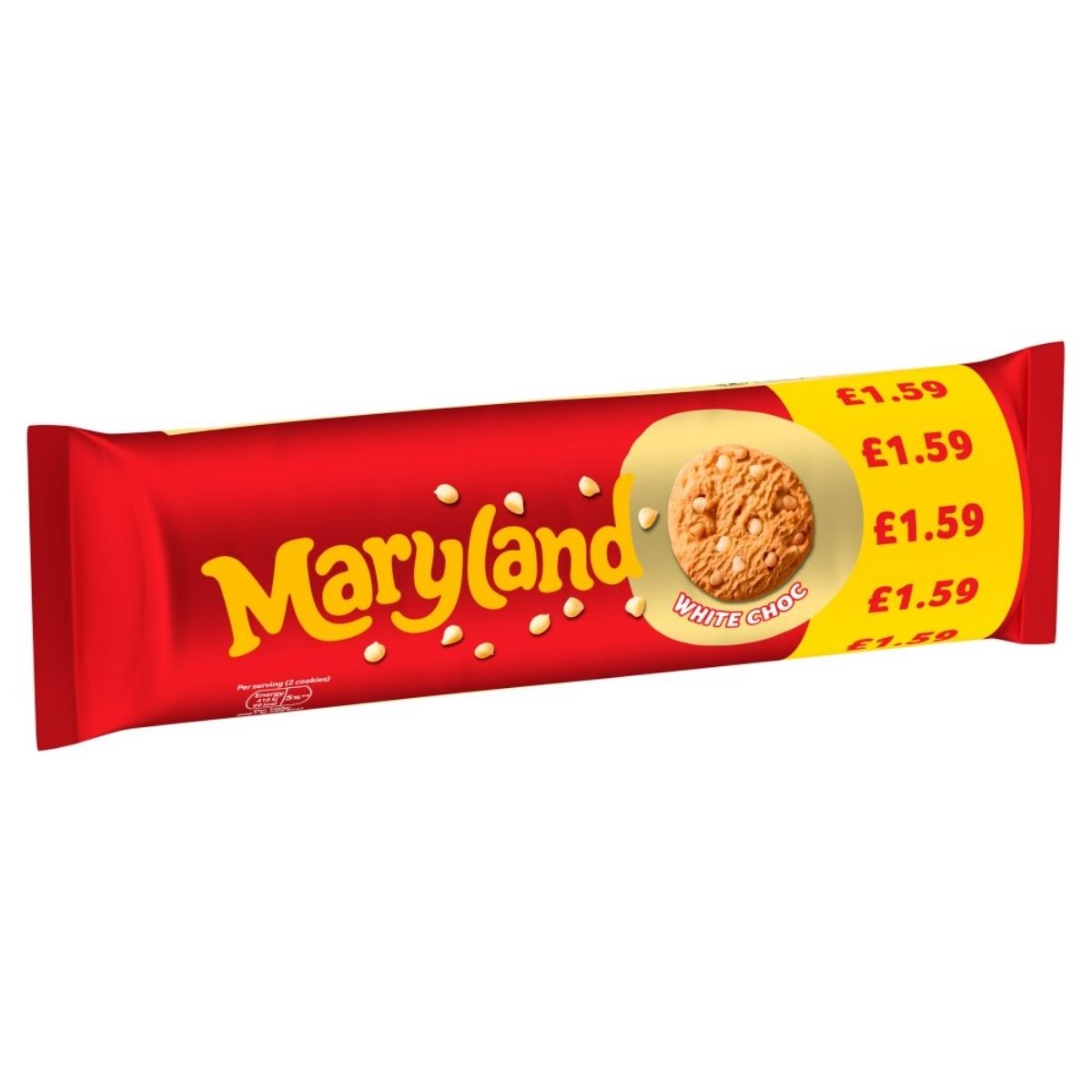 Satisfy your cravings with a 200g package of Maryland White Chocolate Chip Cookies, available for just £1.59.