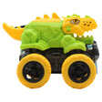 Maxxi Toys - Off Road Dino Vehicle with Candy, a lime green and yellow toy dinosaur shaped like an off-road truck with large yellow wheels.