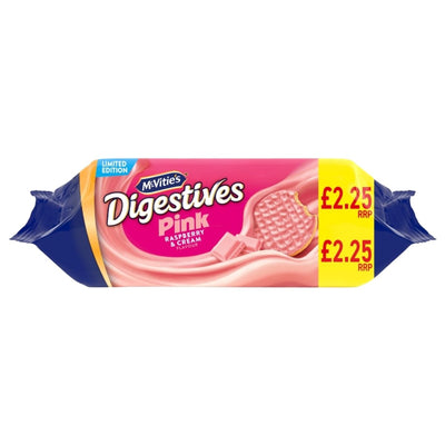 A 232g pack of McVities Digestives Pink Raspberry & Cream Flavour Biscuits is available, featuring tasty wheatmeal biscuits, with a £2.25 RRP.