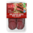 Melis Smoked Red Pepper Coated Beef Salami (Halal), 80g, ready to eat, gluten-free, and lactose-free.