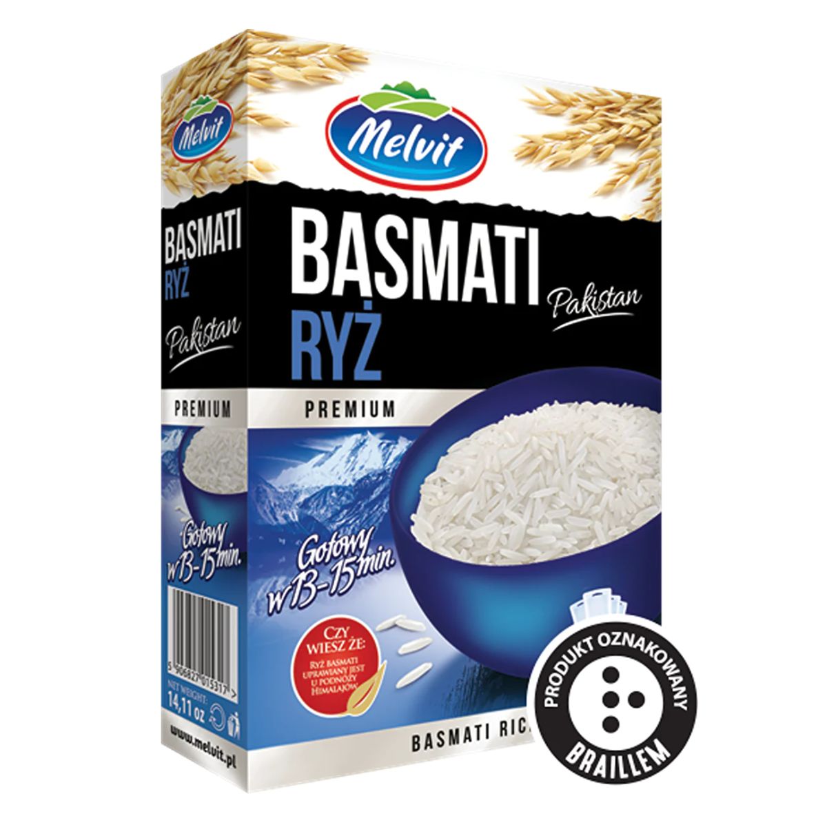 Package of Melvit - Basmati Rice - 100g from Pakistan indicating a premium quality product.