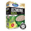 Package of Melvit Premium Pearl Barley Groats with a label indicating it's a premium product in polish language, marked with a sign for the visually impaired.