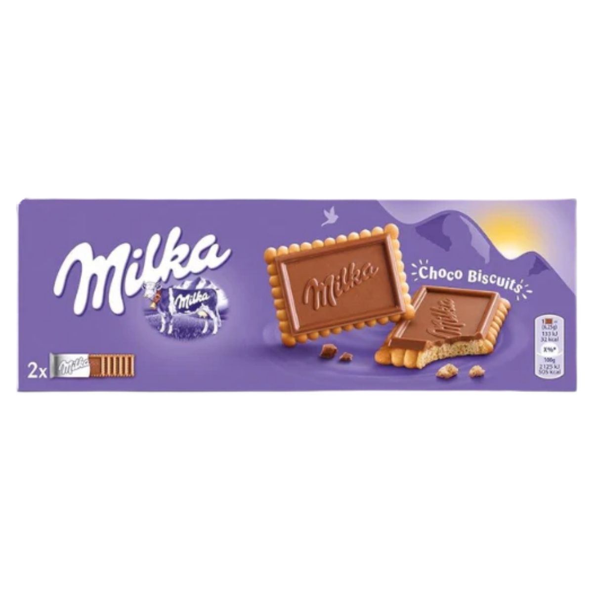 Milka chocolate biscuit package on a white background