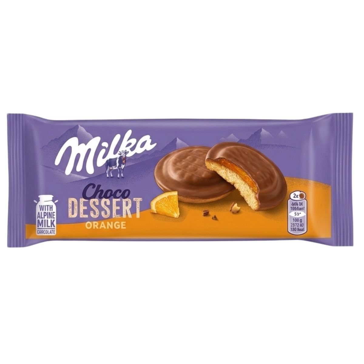 Milka Choco Dessert Orange chocolate bar packaging on a white background