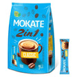 A blue pack of Mokate 2 in 1 Classic Instant Coffee Sachets (17g x 10), featuring a cup of coffee, a coffee bean, and a single sachet beside the bag.