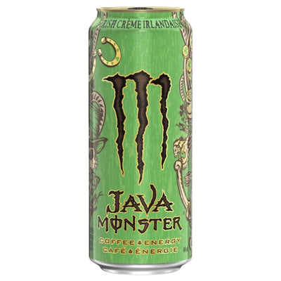 Green can of Java Monster energy drink on a white background