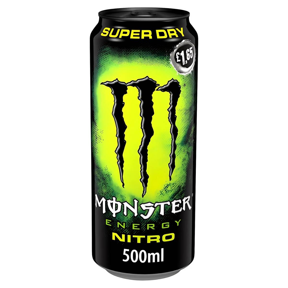 A 500ml can of Monster - Nitro Super Dry Energy Drink delivers bold flavors and a refreshing caffeine boost for £1.65.