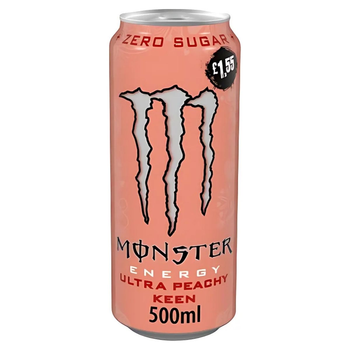 A 500ml can of Monster Ultra Peachy Keen, a sugar-free peach-flavored energy drink, costs £1.55.